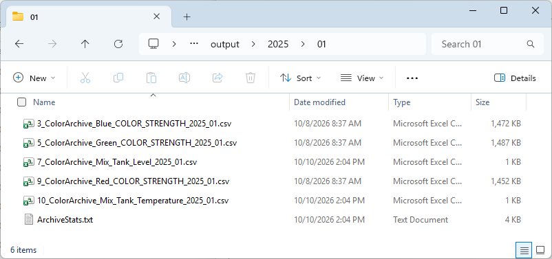 Output folder in File Explorer showing one CSV file per tag